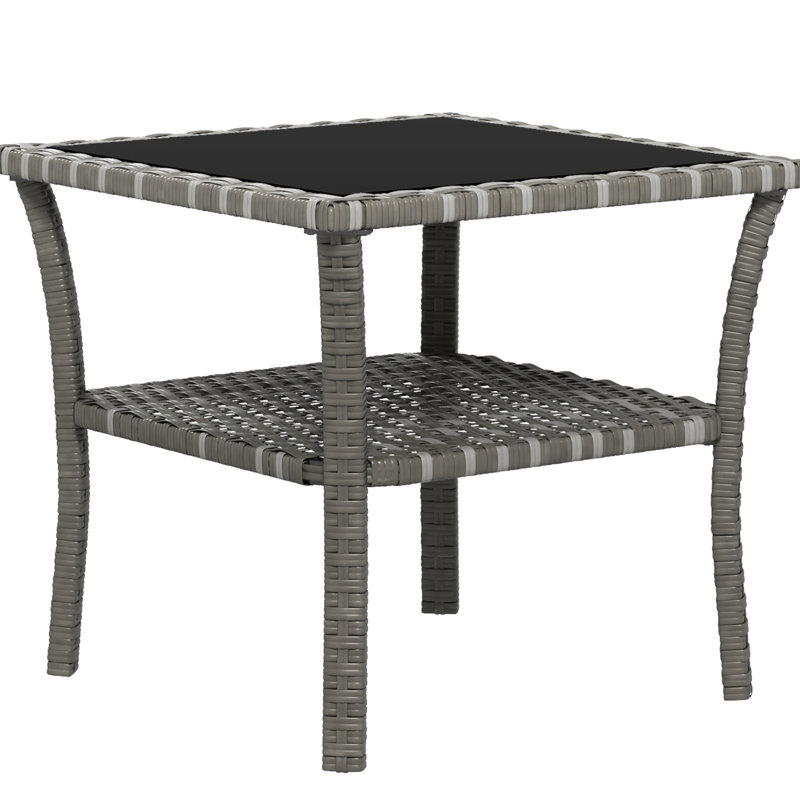 Mixed Gray Coffee Table, 2 Outdoor Storage, Tempered Glass, Pe , Aluminum Frame Square Glass Grey