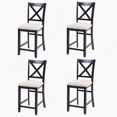 Chaises de salle à manger seulement, ensemble de 4 chaises en bois à hauteur de comptoir, chaise de cuisine avec siège rembourré, chaise d'appoint rembourrée pour salle à manger, salon, cuisine, noir et beige deux tons