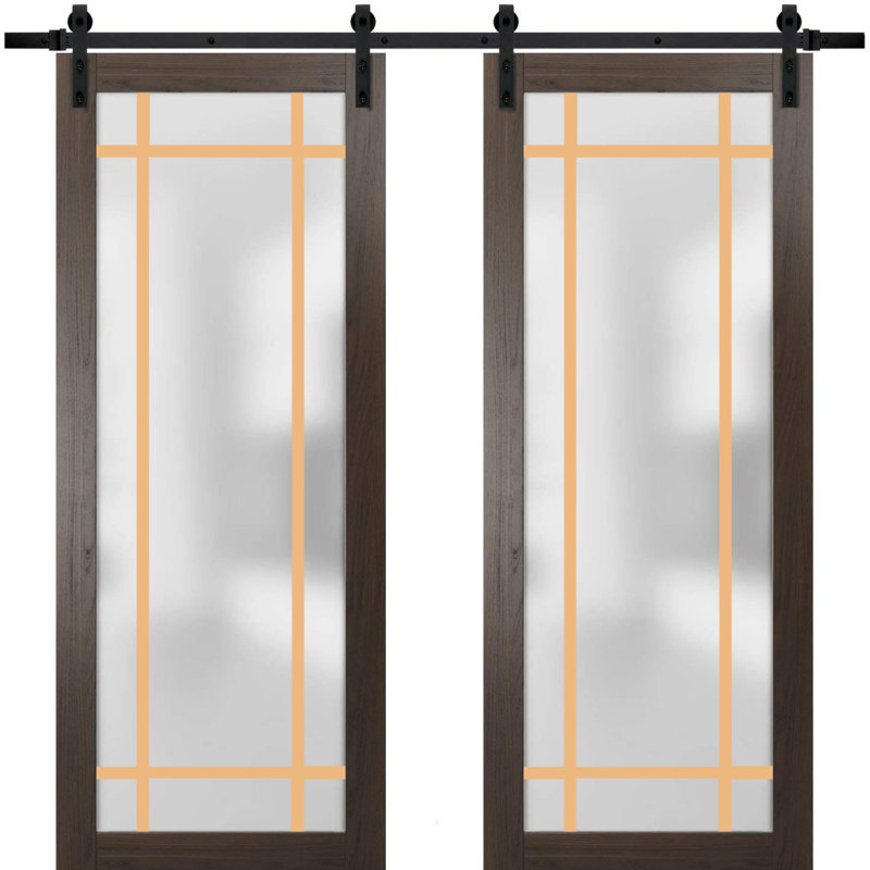 Porte de grange en bois lambrissé sans trousse de quincaillerie d'installation, Frêne chocolat, 60 po x 84 po