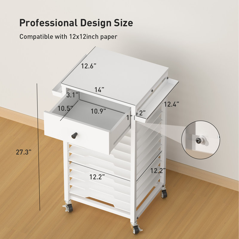 Marshanna 12 x 12 Paper Storage Cart Crafting Table 10 Tier File Rolling Storage Cart with Drawer