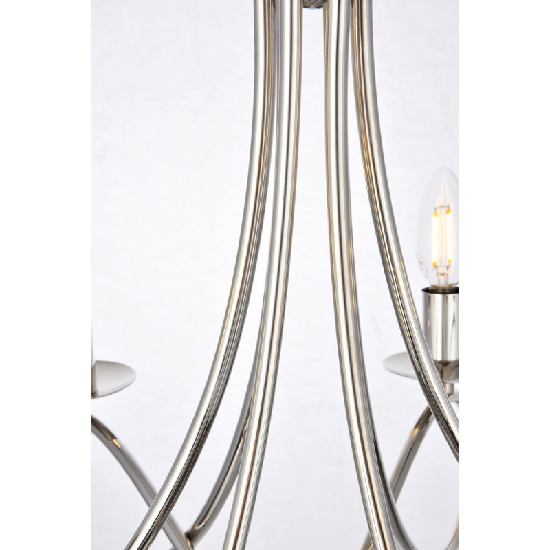 Macarthur 6-Light Dimmable Steel Candle Style Chandelier, Polished Nickel