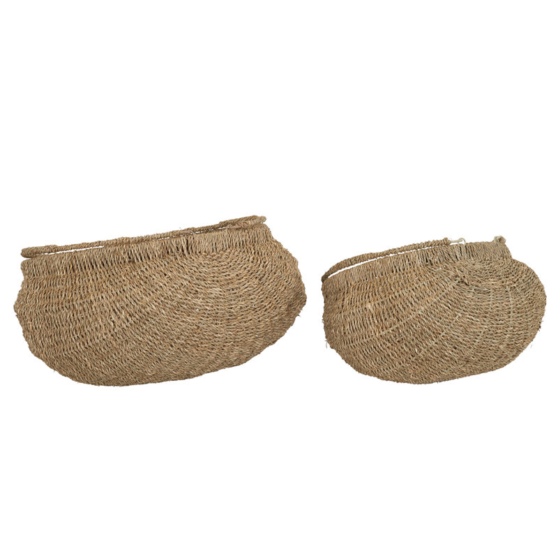 Natural Seagrass Handwoven Storage Baskets with Handles, Set of 2