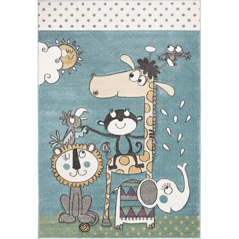 Tapis intérieur / extérieur en polypropylène tissé à la machine 5 pi 3 po x 7 pi 6 po vert / jaune / blanc