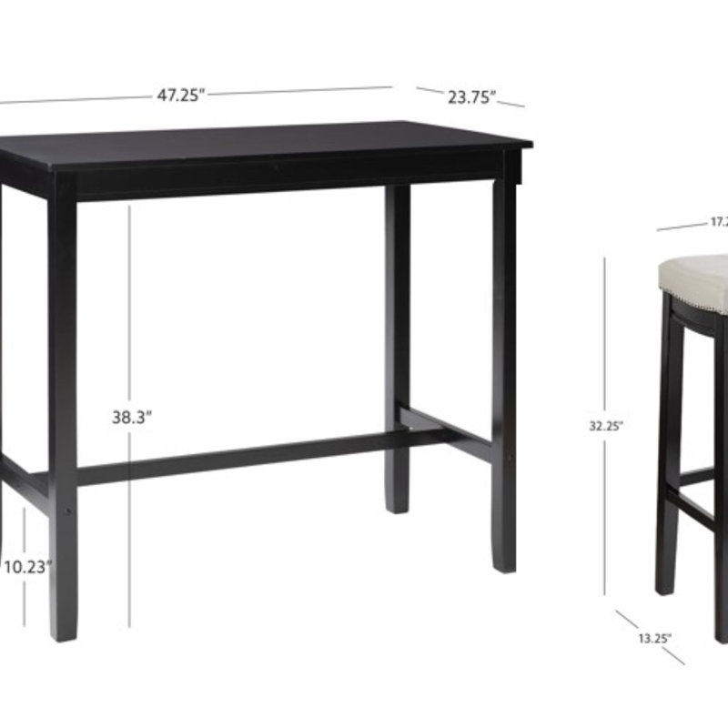 Arlyce 4 - Person Bar Height Dining Set, Black/Gray, Black, 42" H x 47.25" L x 23.75" W