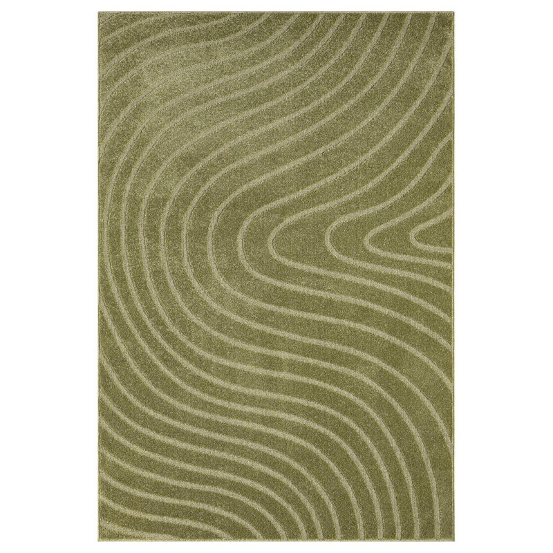Modern Geometric Wave Area Rug, Rectangle 4' x 6', Green
