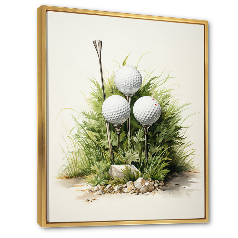 «Dariyelle Minimalisme Golf Tees» sur toile, Cadre flottant doré, H 32 po x l 16 po x P 1 po