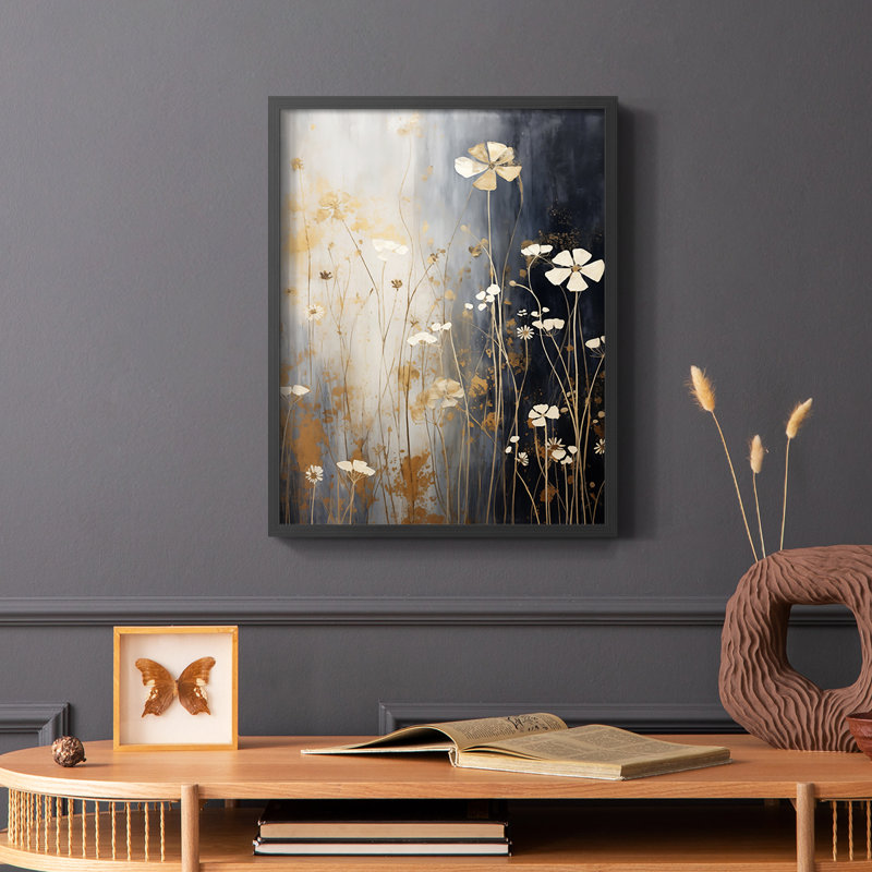 Série FLORAL CDI - reproduction encadrée de qualité supérieure - prête à être accrochée - aucun clou requis, Noir