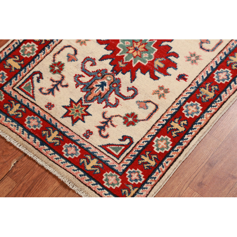 Tapis décoratif ivoire fait à la main Kazak 2x3