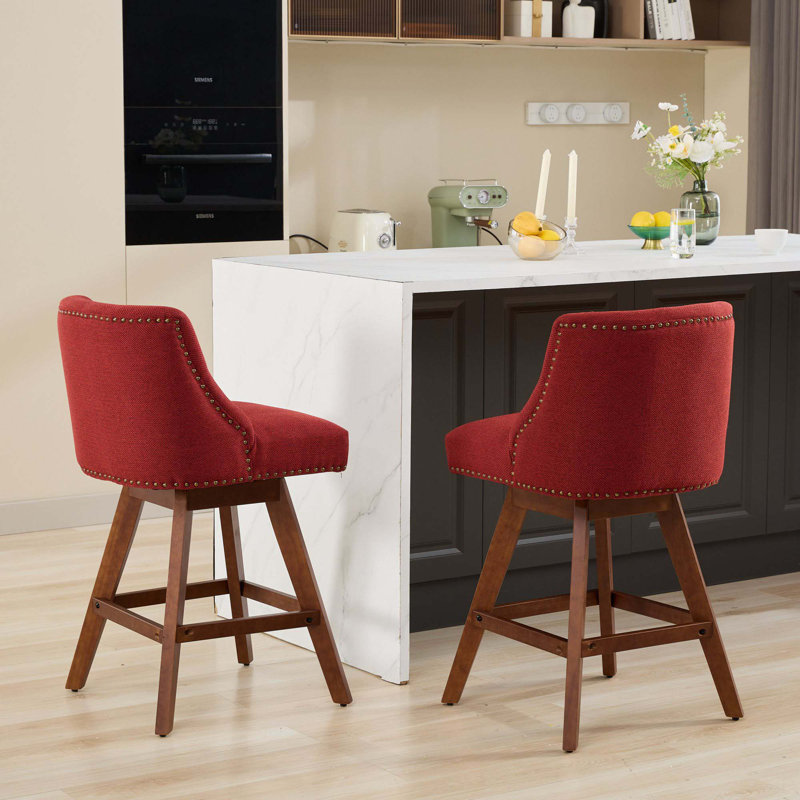 Telesha Swivel Counter Stool, Red Polyester