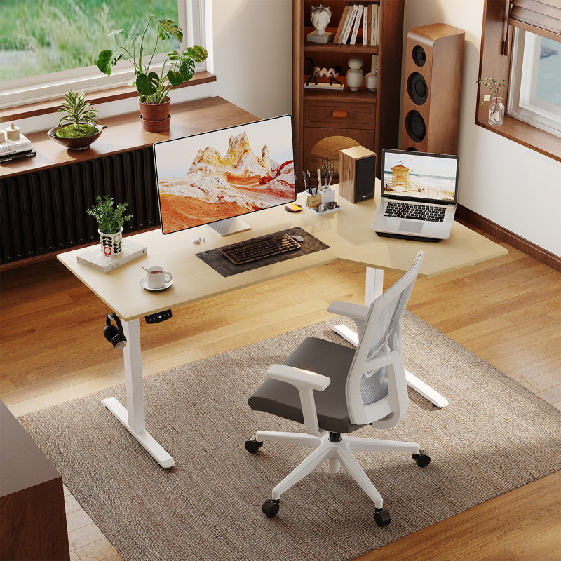 Bureau debout électrique en forme de L de 59 po, poste de travail d'angle à hauteur réglable avec préréglages de mémoire, table d'ordinateur ergonomique pour la maison et le bureau, norme américaine