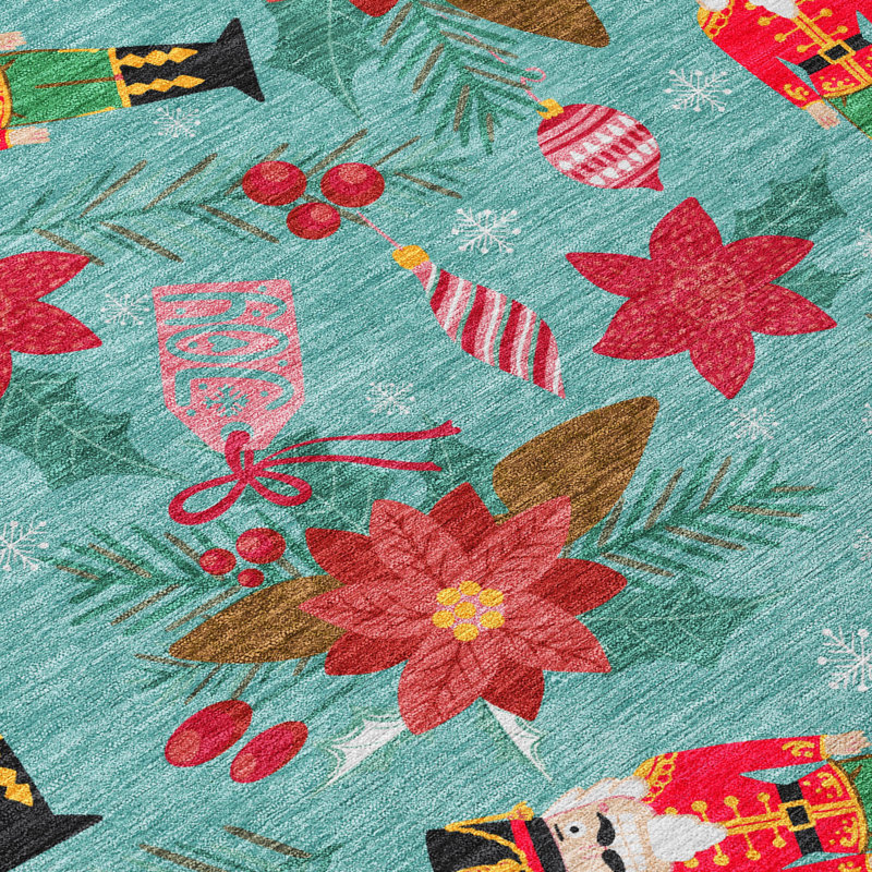 3' X 5' Teal Blue Red Black Pink And Brown Floral Washable Indoor Outdoor Area Rug