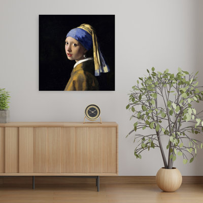 Girl With A Pearl Earring Classic Contemporary Portrait Architecture Wall Art Print by Johannes Vermeer - Wrapped Canvas Print