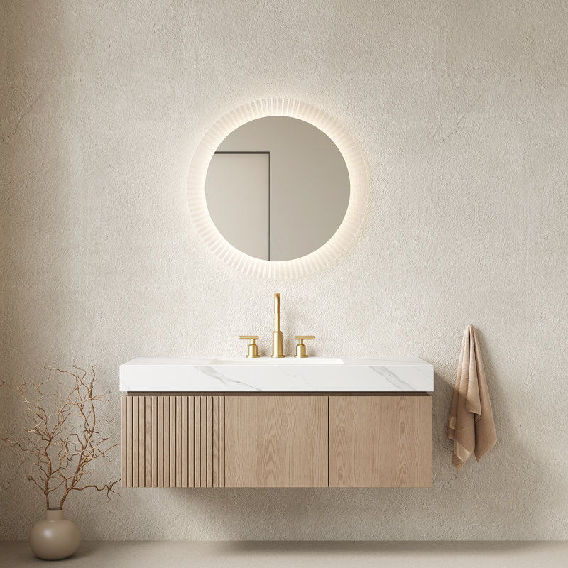 Ensemble de meuble-lavabo et lavabo flottant 48 po, armoire de rangement en contreplaqué, plateau en pierre frittée blanche, lavabo en céramique, 3 trous de robinet, tiroir, portes, meuble-lavabo d'apparence, pierre, conception pré-percée, assemblé