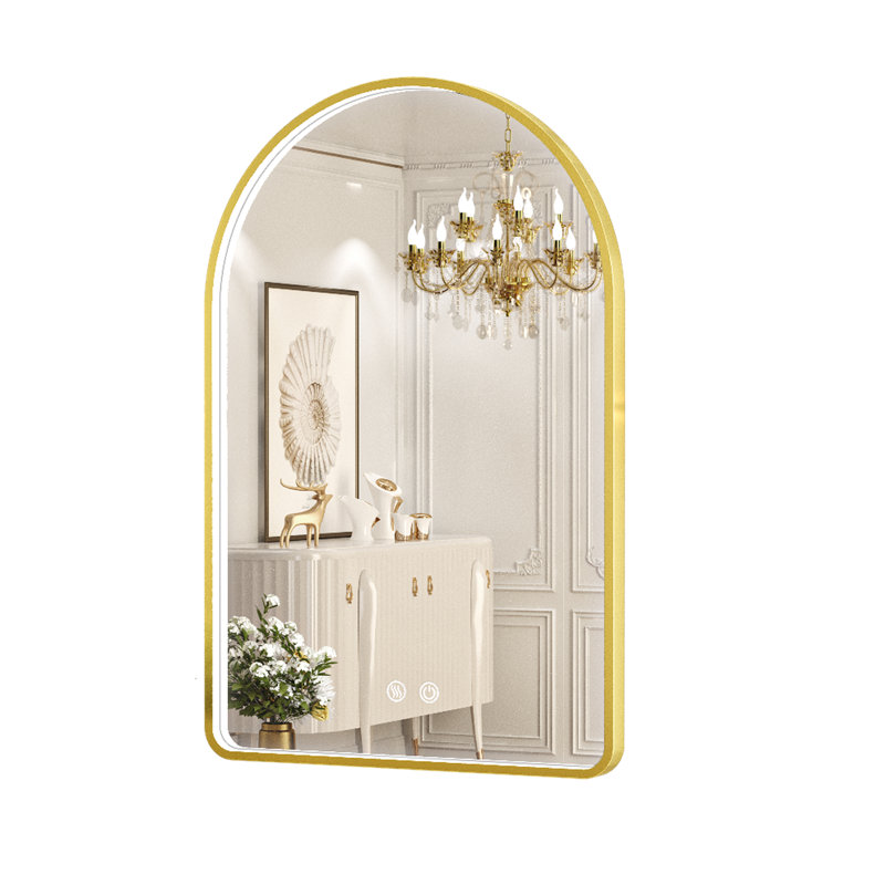 LED Bathroom Mirror with Lights, Arched Lighted Vanity Mirror with Anti-Fog, Memory Function,Dimmable, Golden, 40" x 30"