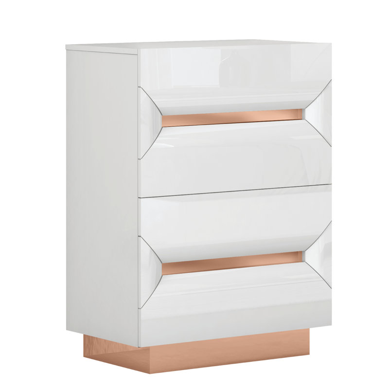 Commode décorative 5 tiroirs Abiqua, Blanc