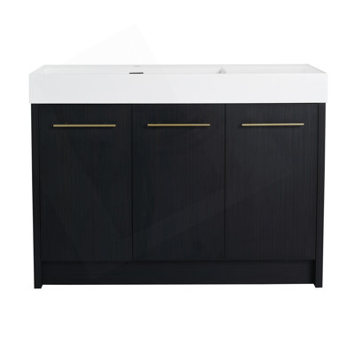 Meuble-lavabo autoportant de 48 pouces avec lavabo en résine et porte à fermeture douce, parfait pour les salles de bain modernes et élégantes.