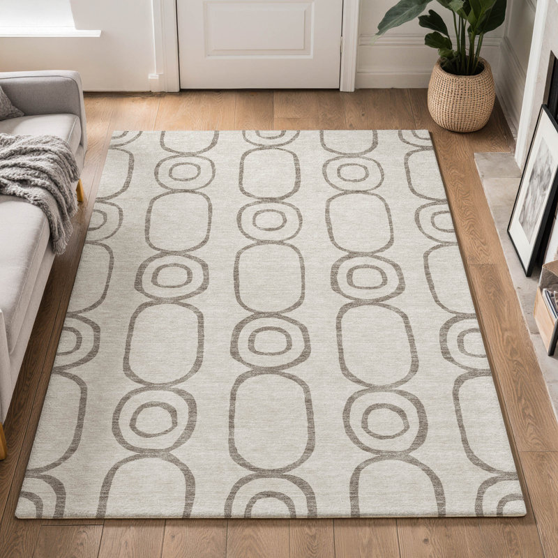 Tapis géométrique lavable à la machine de qualité supérieure Mayfield AMF2344, Taupe, 9 pi x 12 pi