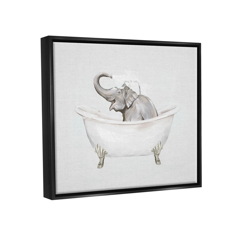 "Happy Elephant Splashing Bathaign", art mural sur toile flottante noire par Ziwei Li, H 25 po x l 31 po x P 1,7 po