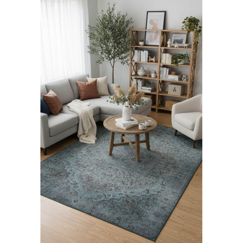 Tapis vert à motif tissé rétro, Rectangle 9 pi 11 po x 13 pi 2 po
