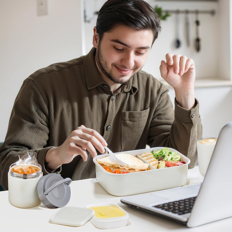 Ensemble de boîte à bento tout-en-un 64 oz avec bocal isolé, gobelet et sac à lunch, ensemble de repas à compartiments étanches