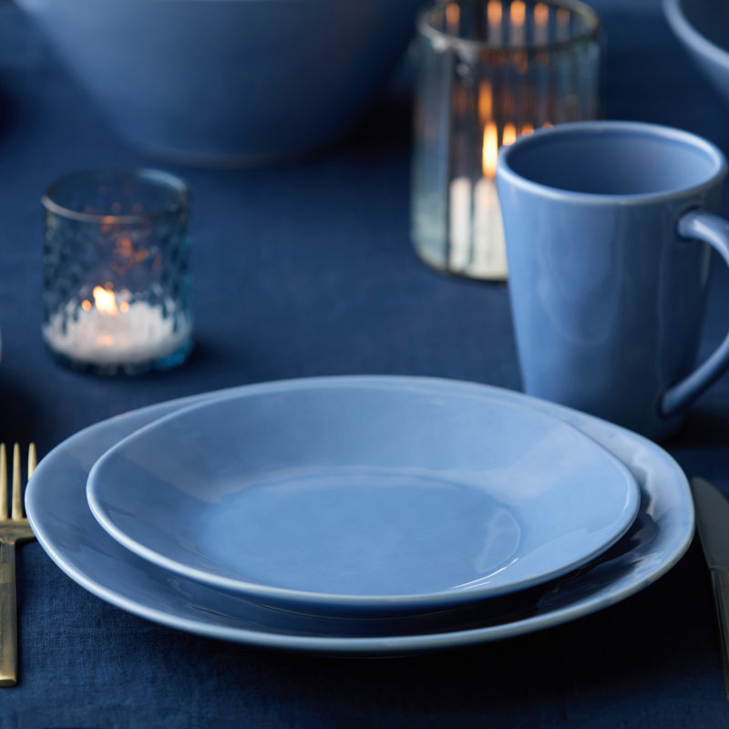 Assiettes en grès 11 po Cloudy Sky - glacis marbré bleu-gris pour servir les rôtis, les pâtes, les fruits de mer et plus - Assiettes en grès durables pour les repas, les réceptions et les occasions spéciales