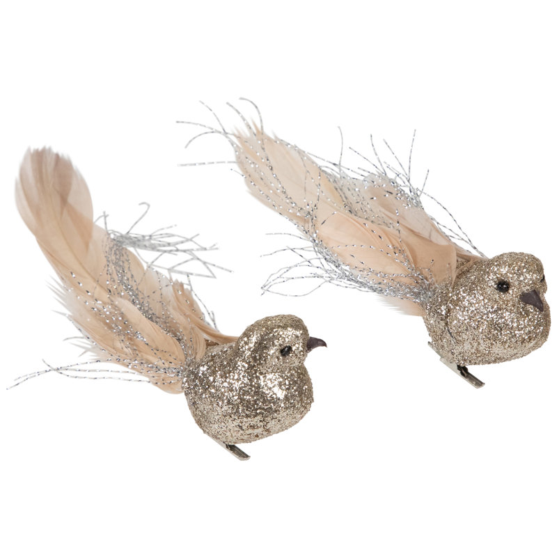 Glittered Birds Clip-On Christmas Ornaments - 7.5" - Gold - Set Of 2