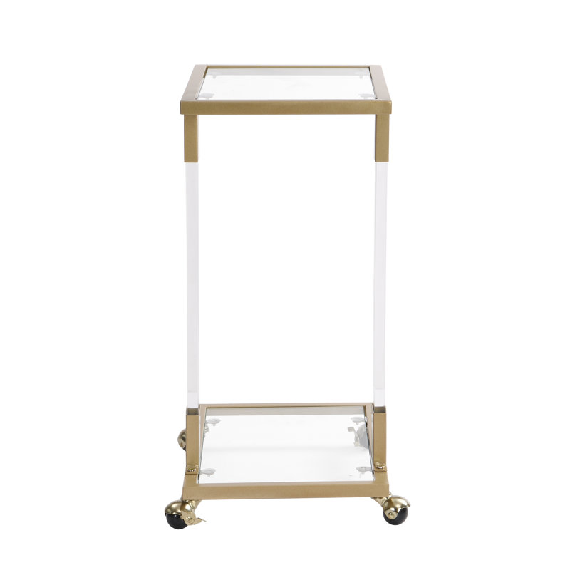 Table d'appoint en forme de C avec plateau en verre doré doré pour salon et chambre à coucher - Facile à assembler, verrouillable, conception de balcon moderne, roulement doux