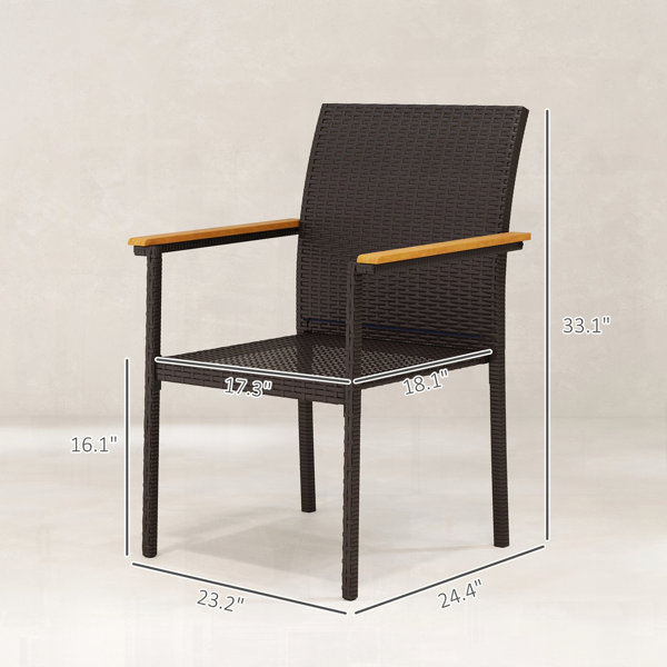 Latitude Run® Stackable Patio Wicker Dining Chairs Set of 2 with ...