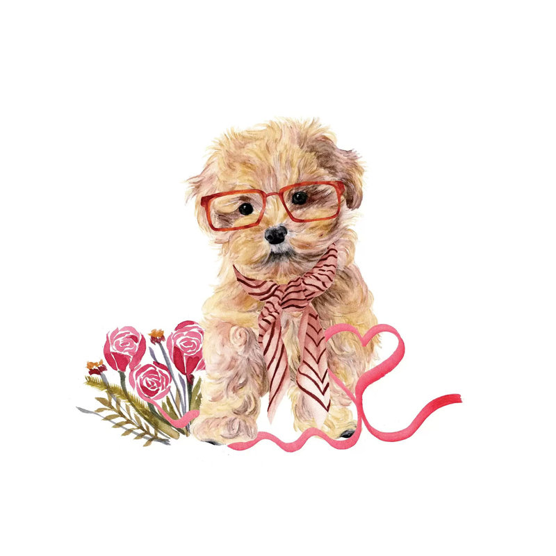 Valentine Puppy II by Melissa Wang - Wrapped Canvas Painting, 93.98 cm H x 93.98 cm W x 1.91 cm D