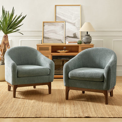 Berklie Modern Boucle Barrel Chair with Solid Wood Legs
