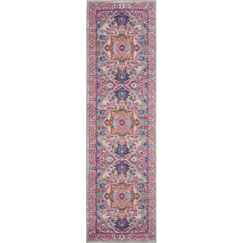 Tapis oriental gris clair / rose Verda, Tapis de couloir 2 pi 2 po x 10 pi