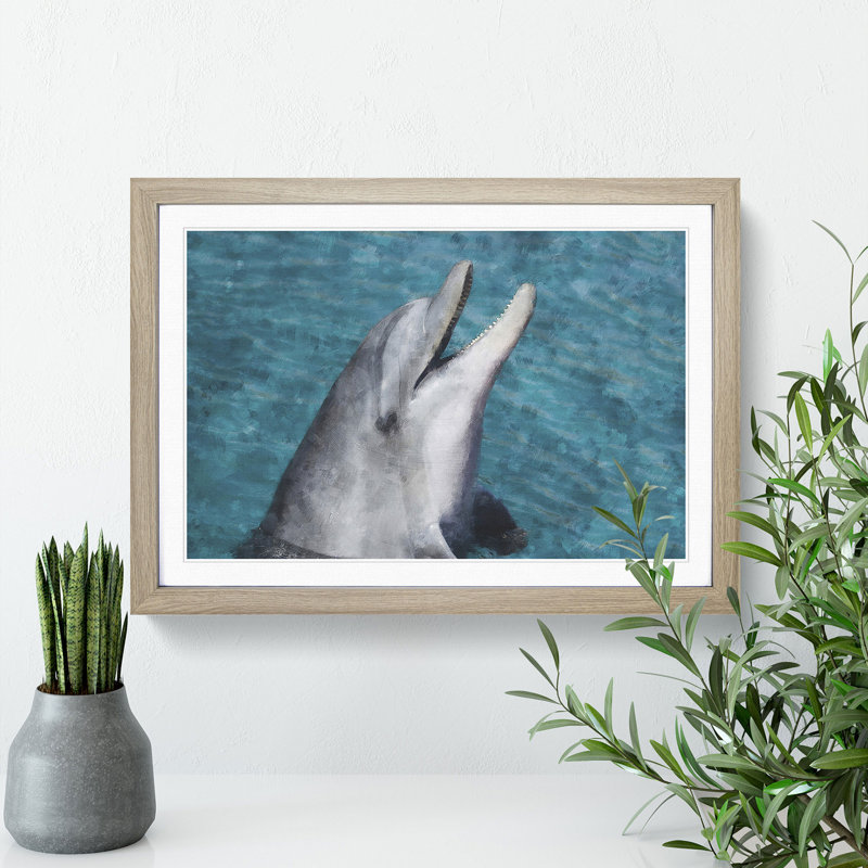 Dolphin - Picture Frame Painting, Oak Framed, 36cm H x 48cm W x 2cm D