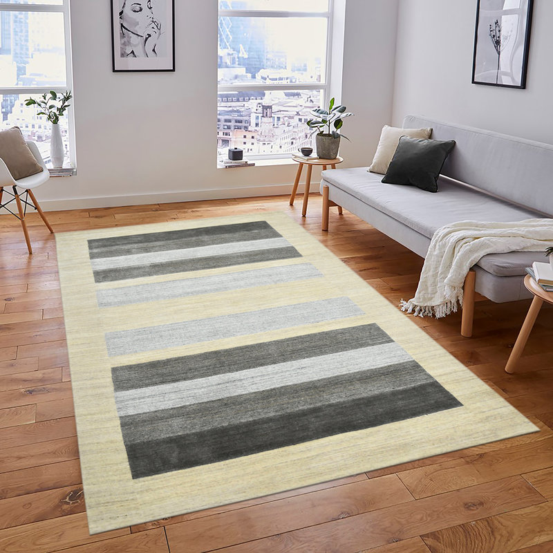 Ivory and Multi-Color Handmade Wool and Silk Area Rug