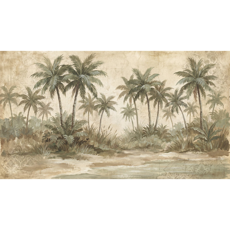 Papier peint rétro tropical, 100 po x 96 po, Peler et coller