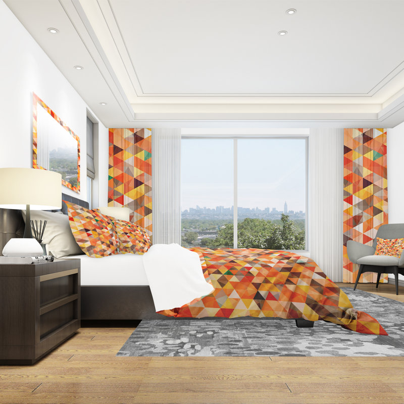 Twin Orange Geometric Microfiber Duvet Cover Set