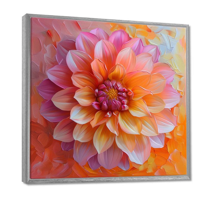 Dahlia I - Dahlia, Encadrement argenté, H 16 po x l 16 po