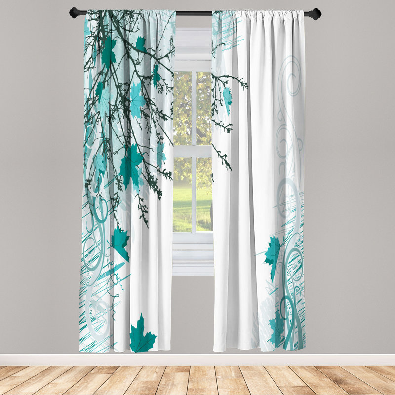Ebern Designs Nature Curtains, Fall Earth Tones Autumn Leaf, Pair of 28", Pale Blue, 28" W x 95" L