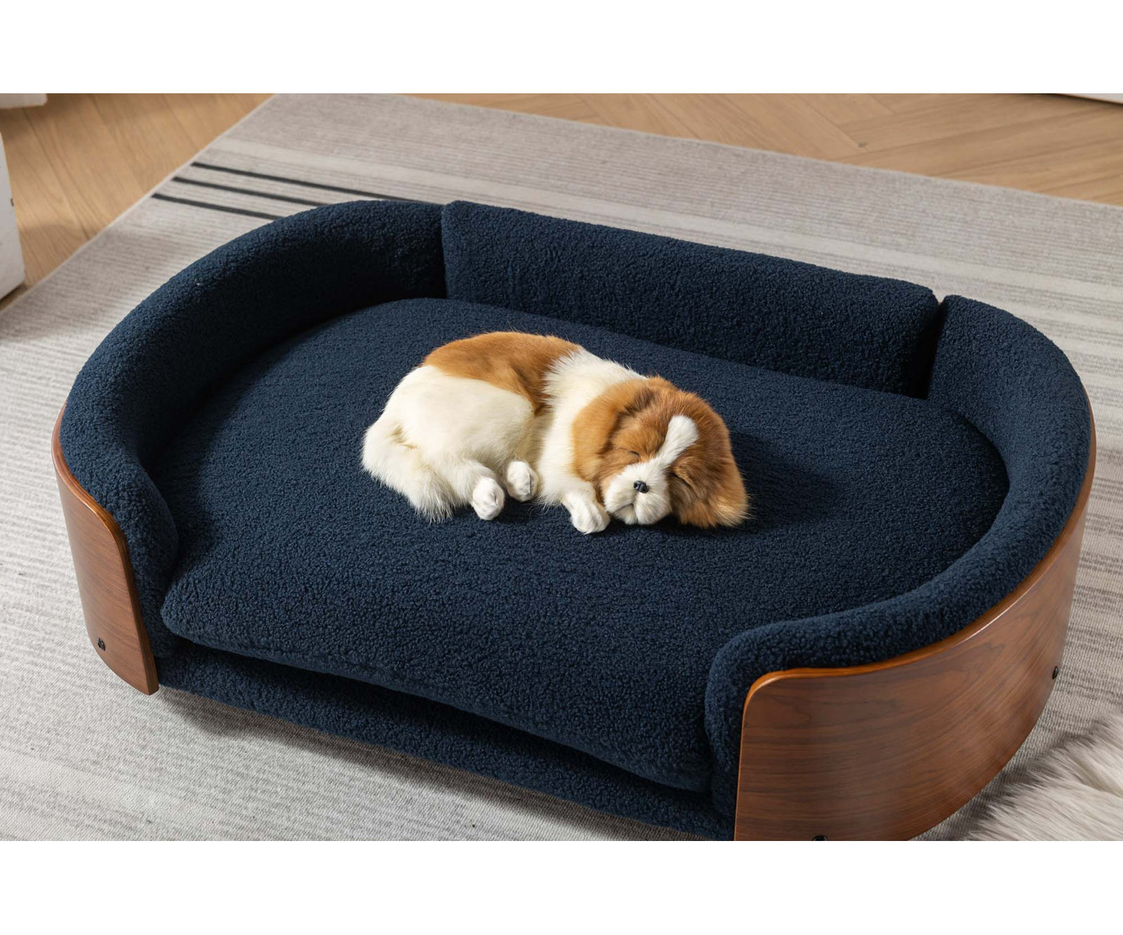 Inira Pet Bed, 11.02" H x 38.58" W x 26.77" D, Dark Blue/Walnut