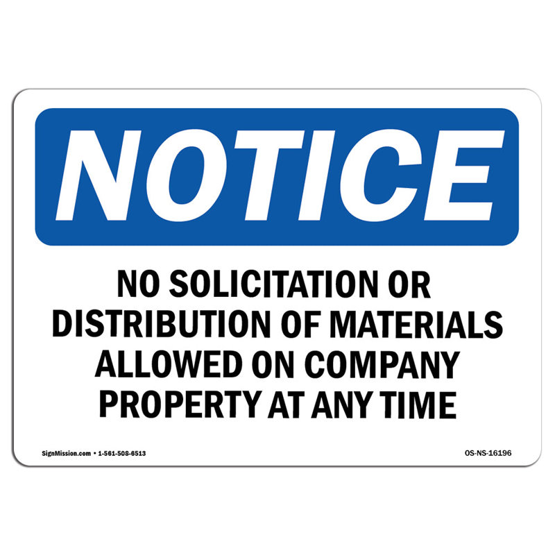Aucune affiche en aluminium «Solicitation or distribution» , H 12 po x l 18 po x P 0,1 po