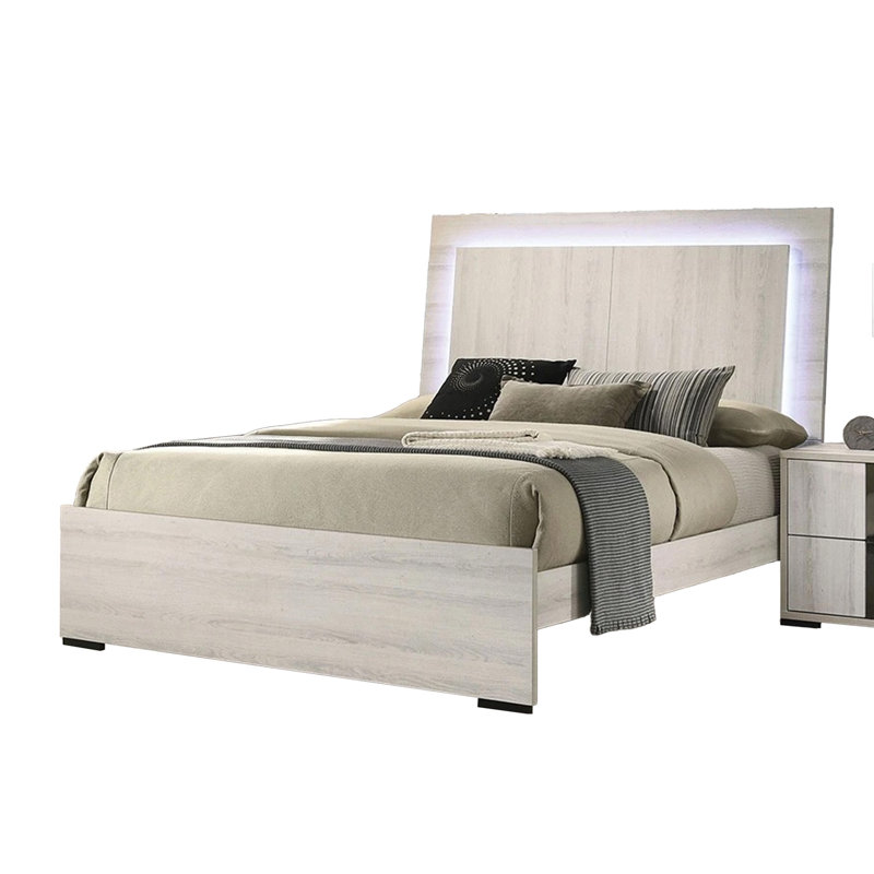 Ensemble de chambre à coucher pour grand lit 4 pièces Hyao avec miroir DEL pour commode