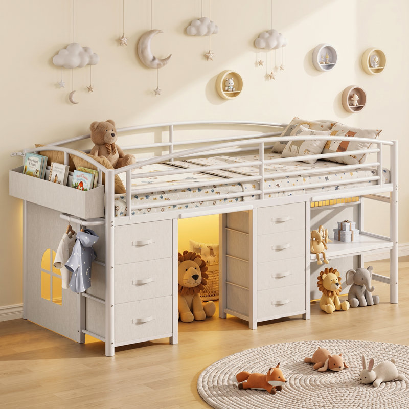 Loft Bed with Built-In Ladder, Blanc