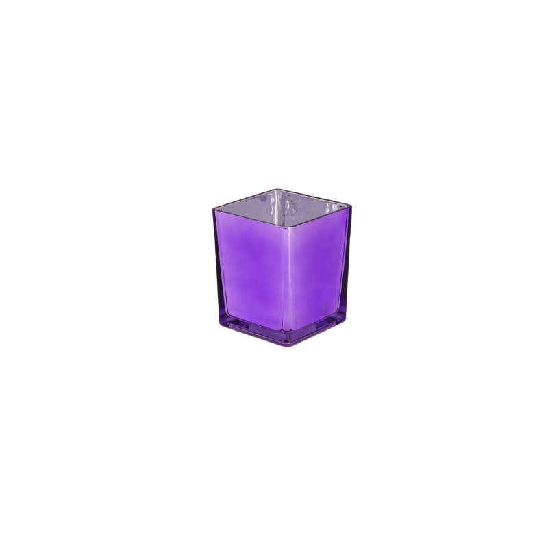 Machine Made Glass Cube Vase With Electroplating Inside, 4" H x 3.6" W x 4.7" D, Purple