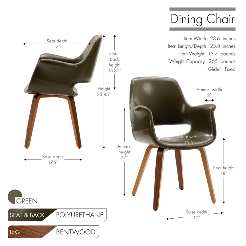 Chaise rembourrée en polyuréthane Jawed, Vert