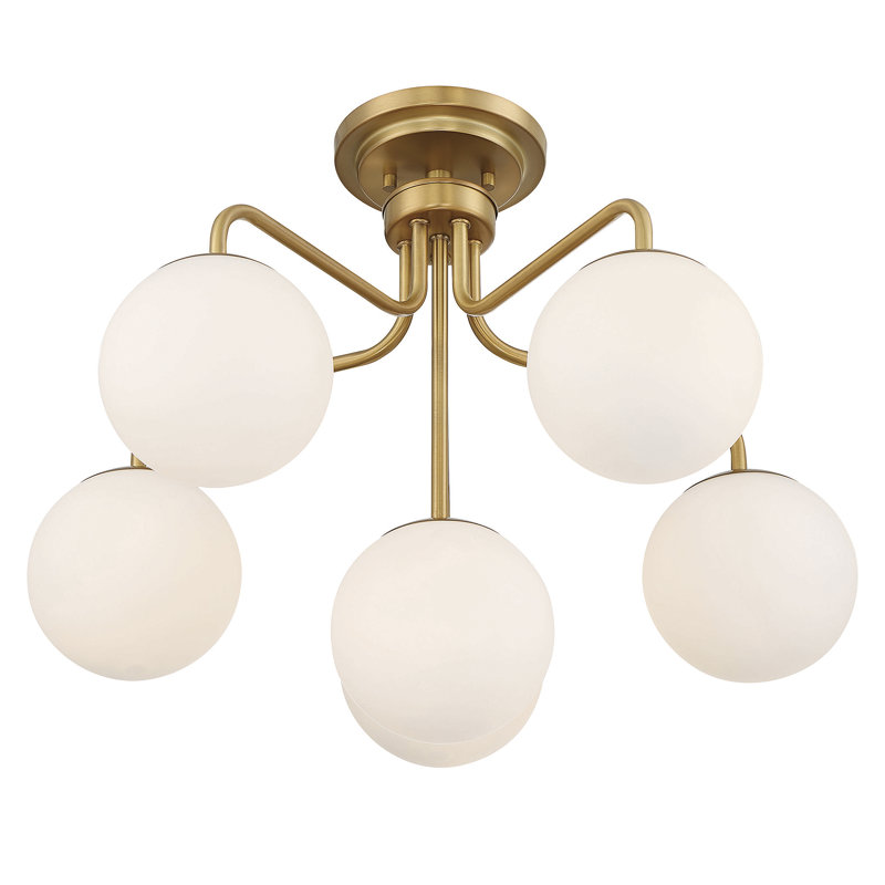 Plafonnier 6 lumières en laiton chaud Chemise, Laiton, Blanc