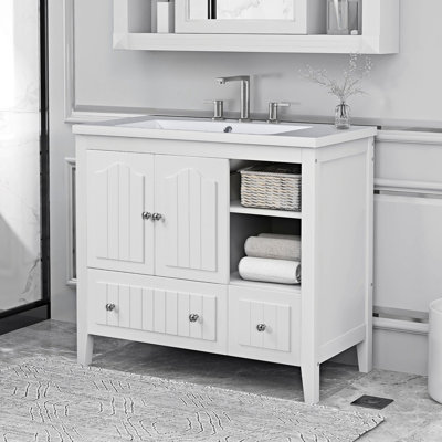 Meuble-lavabo autoportant simple avec plateau en céramique Michall