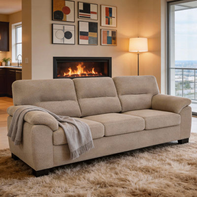 3-Seater Sofa, Modern Living Room Furniture with Plush Track Arms and Thick Cushions, Sturdy Frame and Textured Fabric