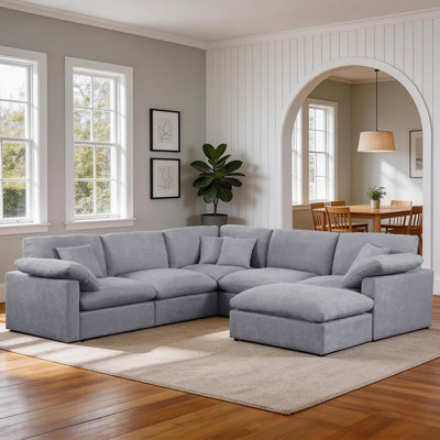 110" Modular Sectional Sofa Large Chenille 6 Seater Corner Cloud Couch With Ottoman & Pillow