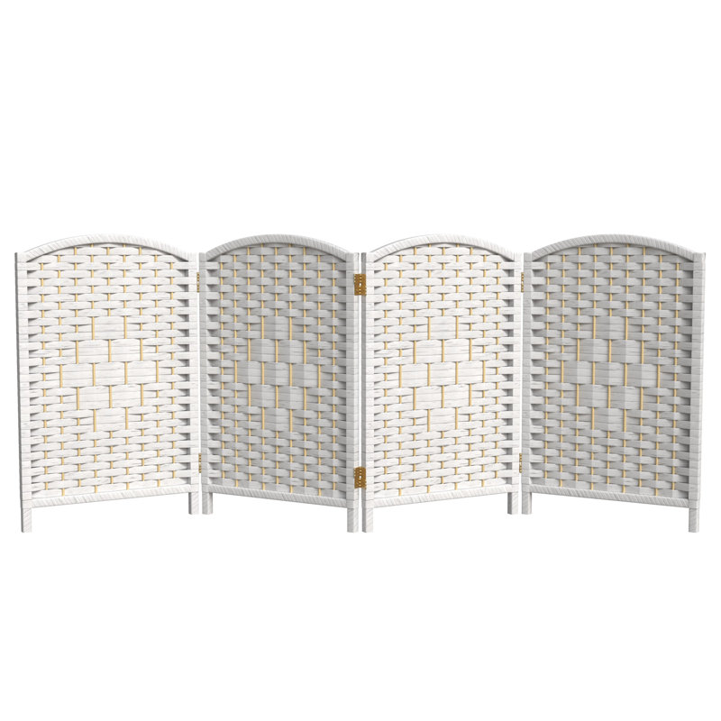 Short Diamond Weave Folding Screen, 4, 2 ft, White