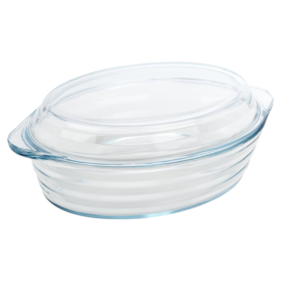 2.9L Oval Borosilicate Glass Casserole Dish with Lid