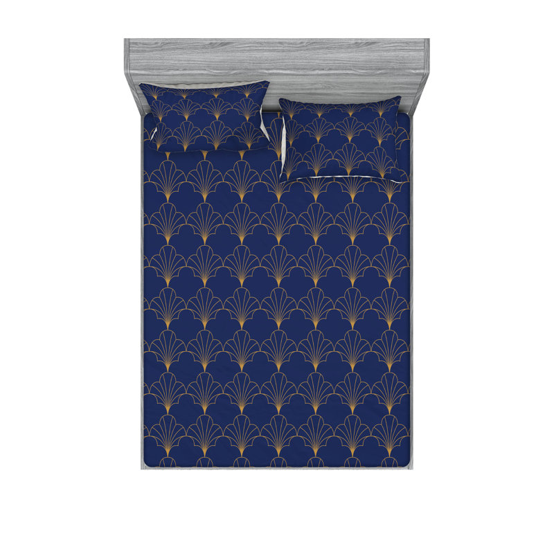  Ensemble de draps en microfibre géométrique, Ensemble de draps très grand californien avec 2 t, Bleu marine / brun sablé